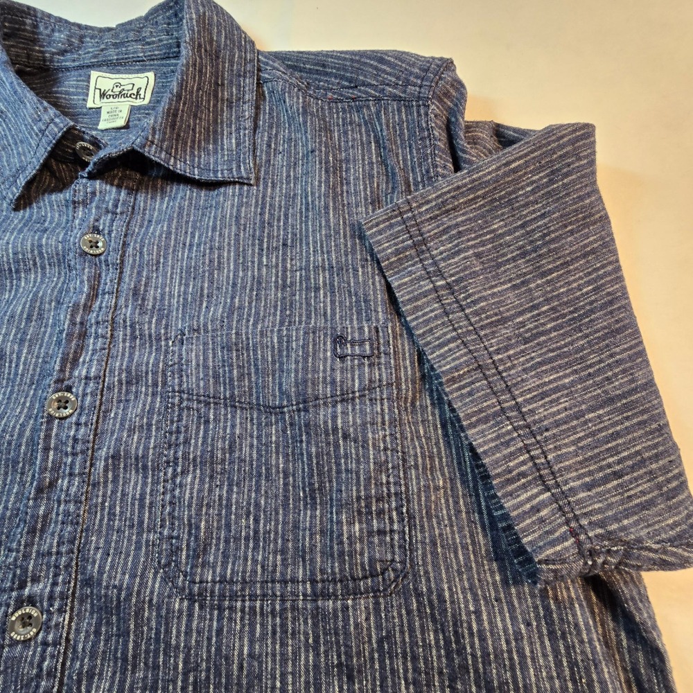 Woolrich Hemp Organic Cotton Mens Shirt Size L Preppy Beach Coastal Golf Stretch